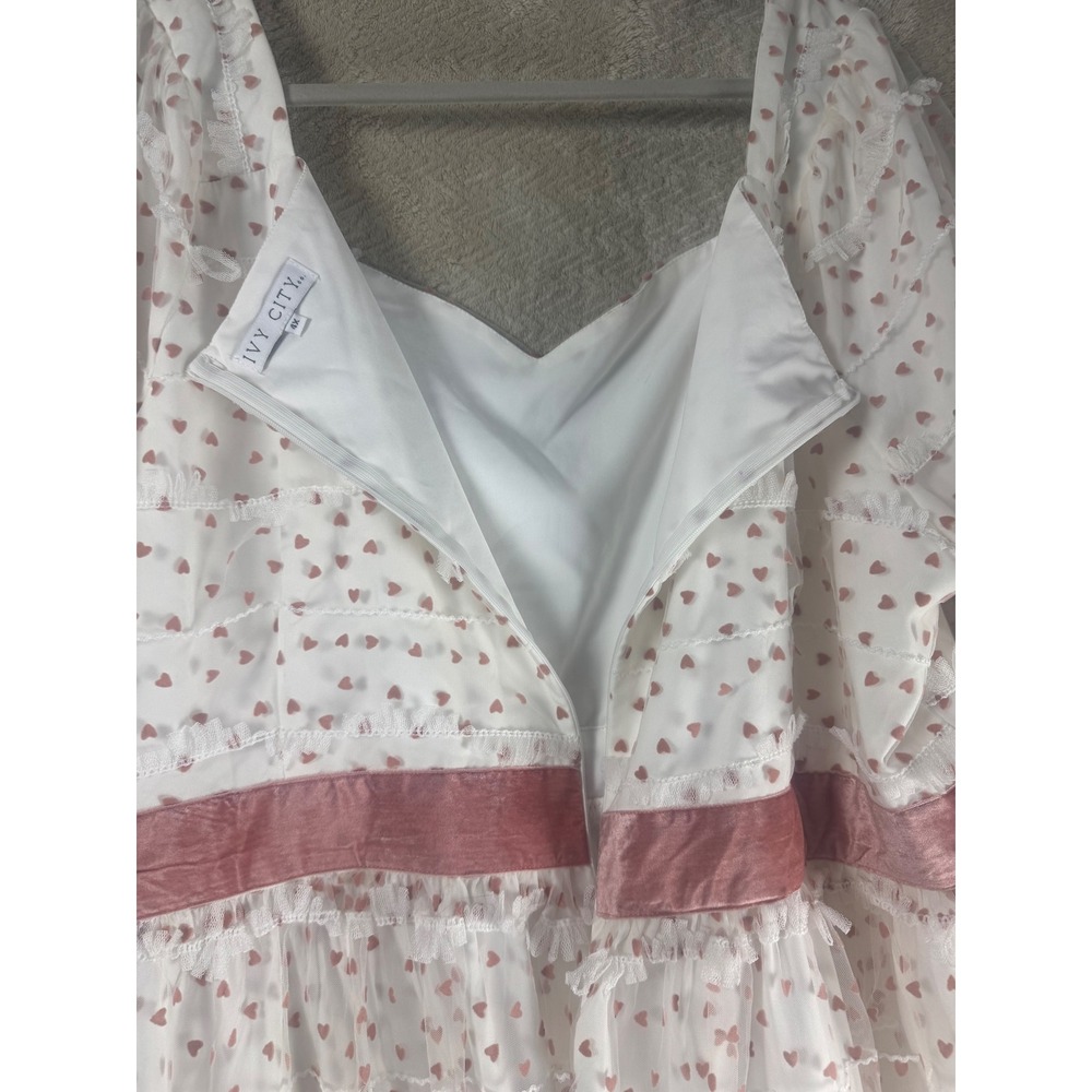 Ivy City Co Sweetheart Dress 4X White Pink Heart Mesh Ruffle Velvet Trim Plus - Picture 7 of 11